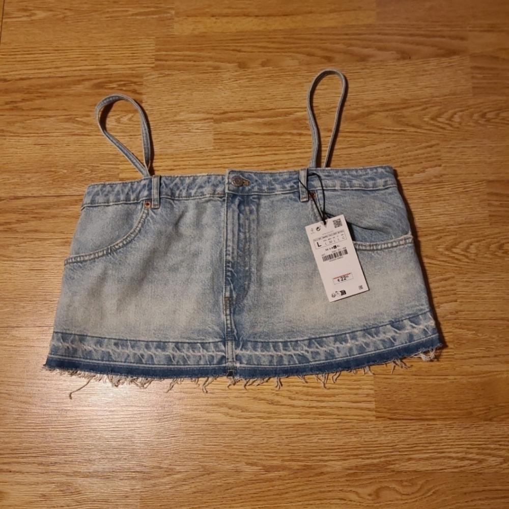 Zara Light Blue Denim Crop Top